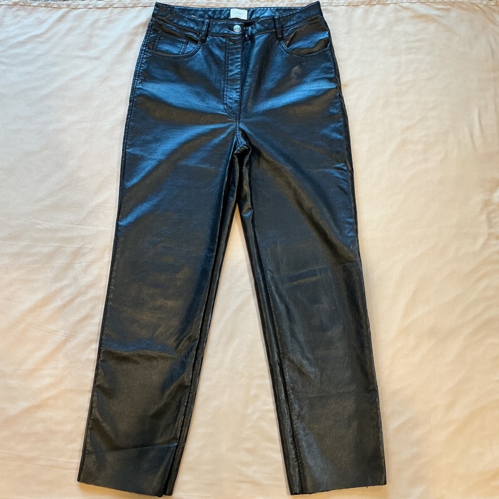 Wilfred Pants Womens Size12 Black Faux Leather Straight Leg High Waist Soft